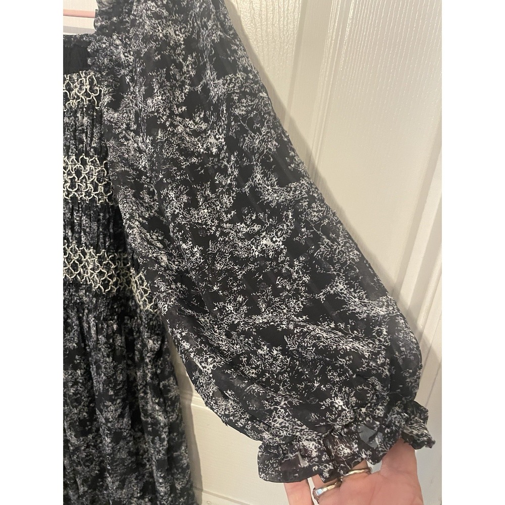 Baltic Born Black Floral Smocked Maxi Dress Large Cottagecore Puff Sleeve Boho - Picture 5 of 9